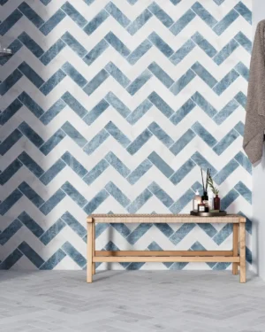 Ash Blue Herringbone Marble Tile