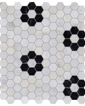 Carrara - St Laurent Marble Flower Mosaic Tile