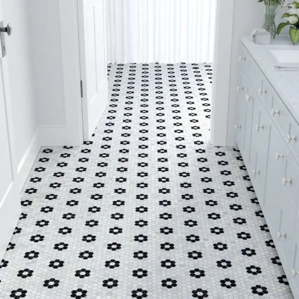 Carrara - St Laurent Marble Flower Mosaic Tile - Image 2