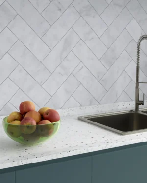 Carrara White Herringbone Marble Tile