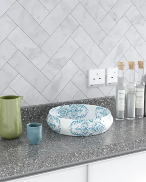 Carrara White Herringbone Marble Tile