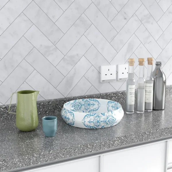 Carrara White Herringbone Marble Tile
