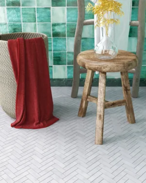 Carrara White Herringbone Mosaic Tile