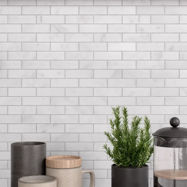 Carrara White Marble Brick Mosaic Tile - Image 2