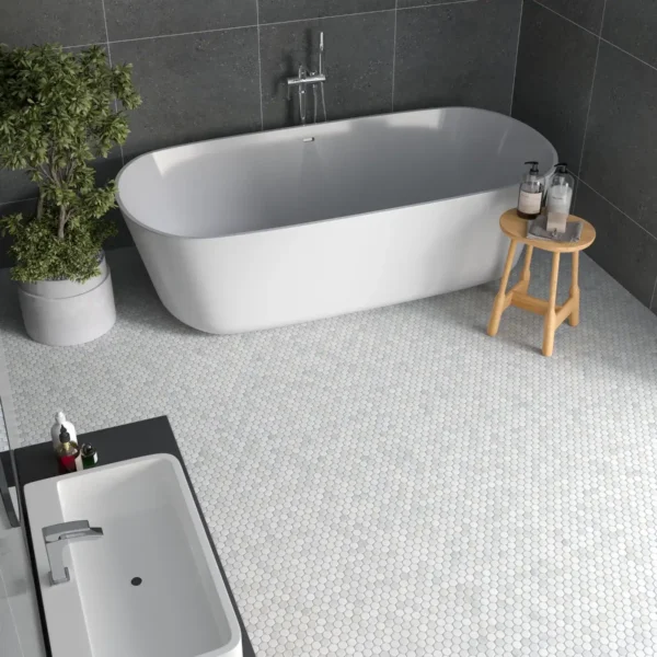 Carrara White Marble Penny Tile