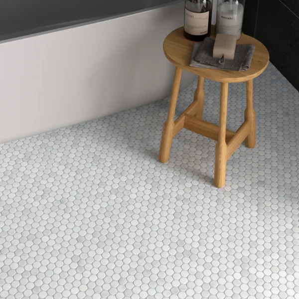 Carrara White Marble Penny Tile - Image 2