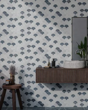 Carrara White - Ash Blue Marble Scallop Shell Mosaic Tile