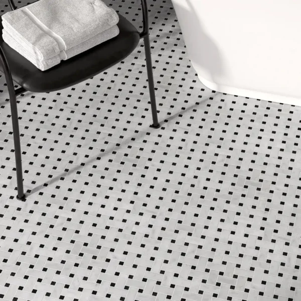 Carrara White - St Laurent Basketweave Mosaic Tile - Image 2