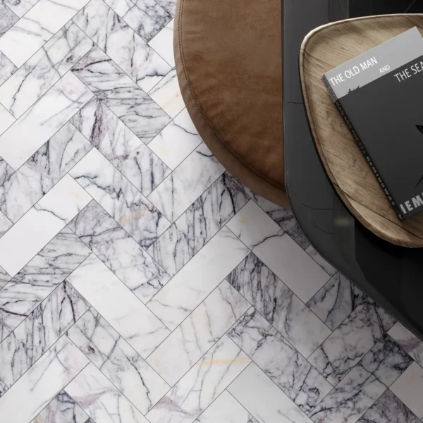 Lilac Herringbone Marble Tile