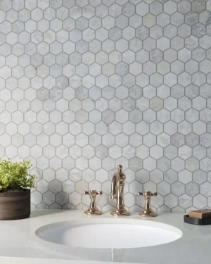 Silver Light Hexagon Marble Mosaic Tile