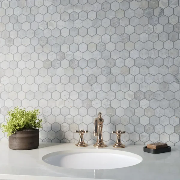 Silver Light Hexagon Marble Mosaic Tile