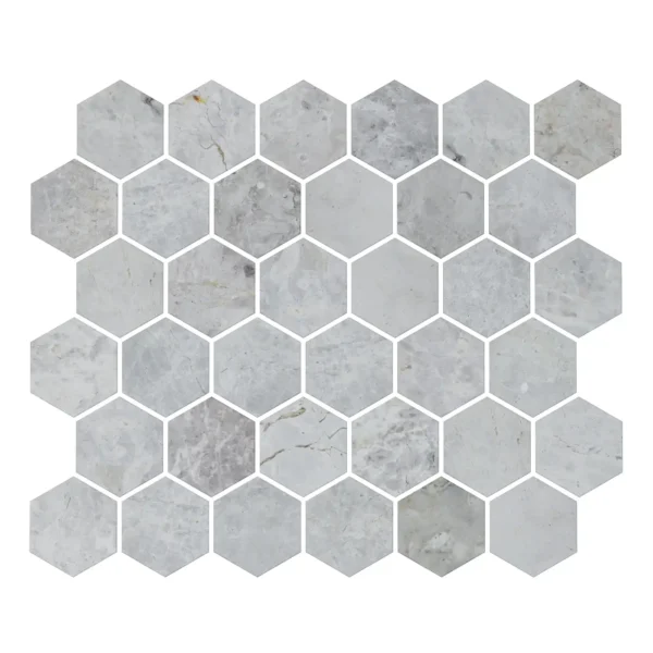 Silver Light Hexagon Marble Mosaic Tile - Image 2