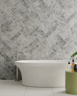 Silver Moon Herringbone Marble Tile